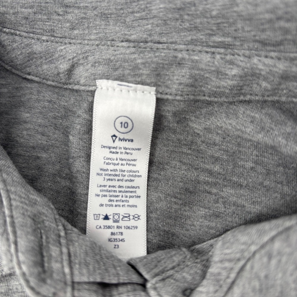 Ivivva Girls Polo Shirt Size 10 Gray Short Sleeve Heathered Activewear Lululemon - Picture 2 of 7